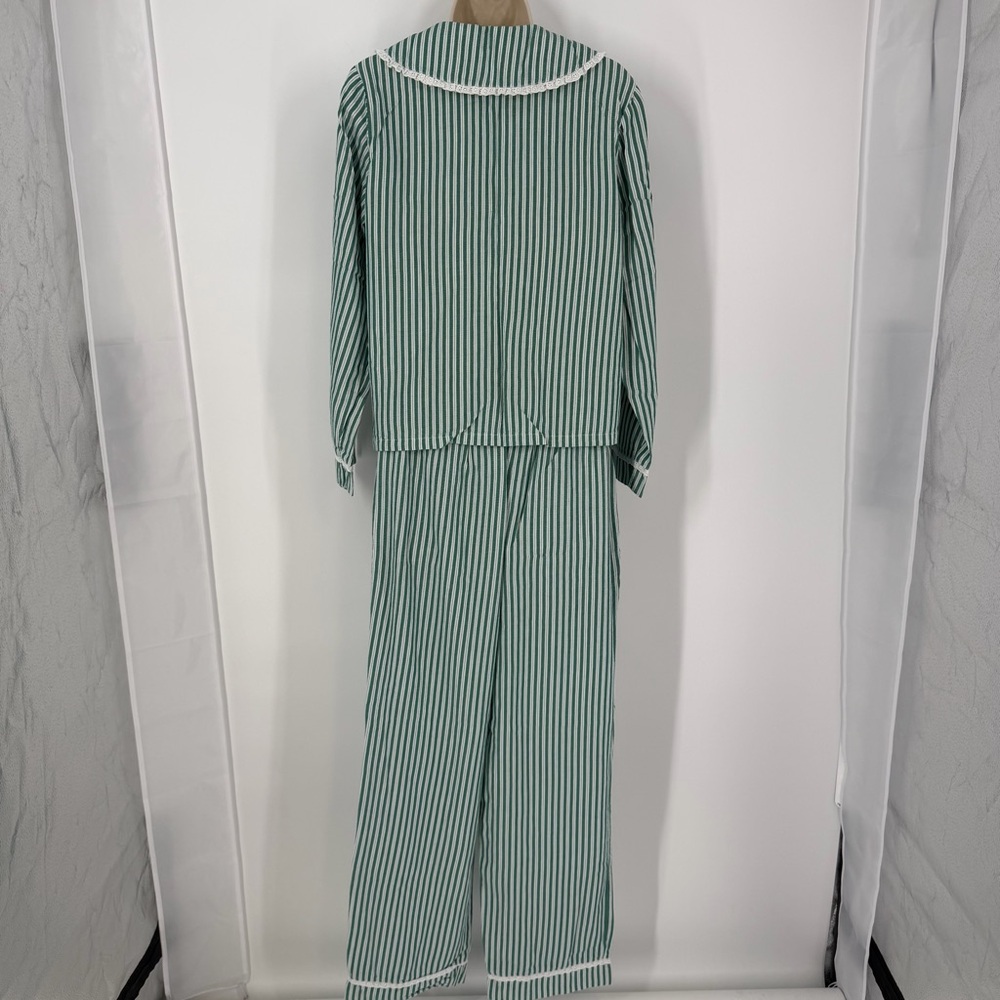 Rachel Ashwell Green & White Striped Pajama Set Sz S Cottagecore 100% Cotton - Picture 7 of 16